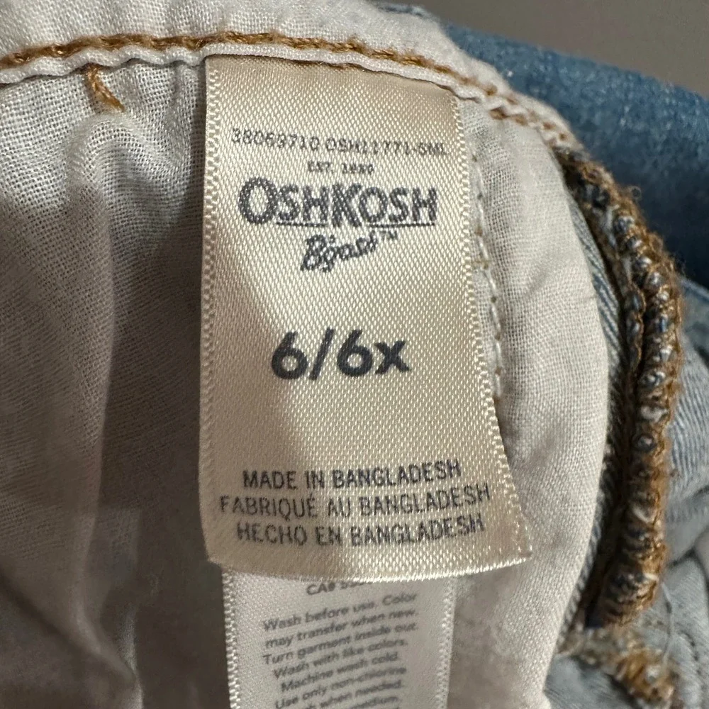 OshKosh B'gosh Overall Dress Kids 6/6x Blue Good Denim‎ Jumper Frayed Hem
